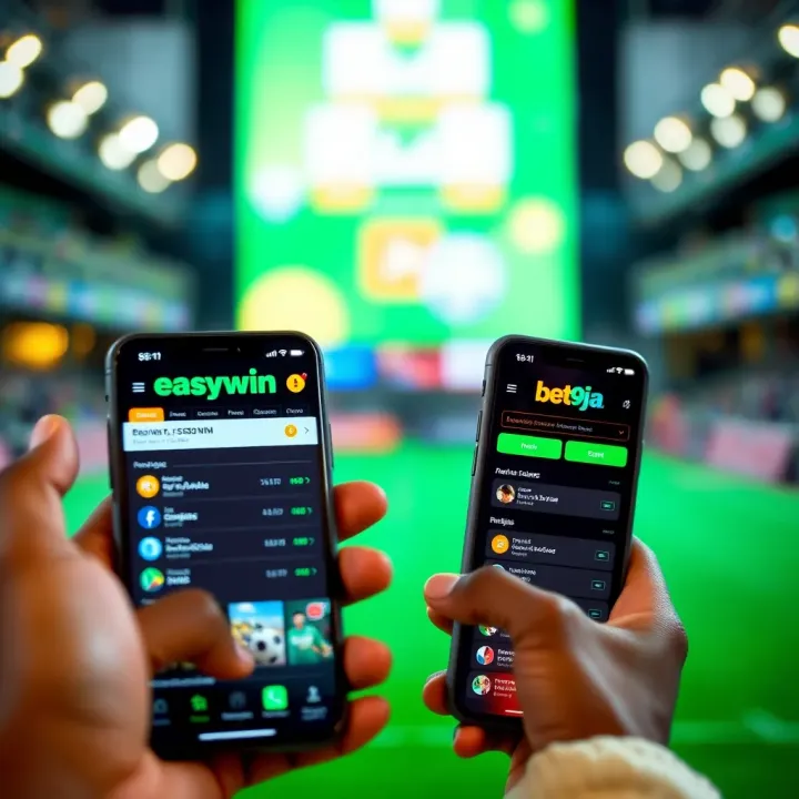 User Interface Comparison of Easywin and Bet9ja Platforms User interface comparison of Easywin and Bet9ja sports betting platforms on mobile devices