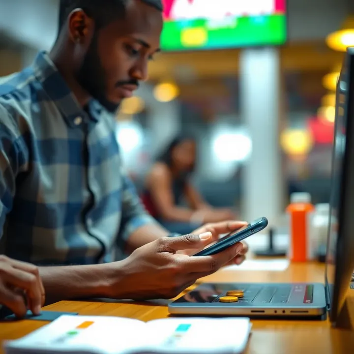 User making airtime deposit through mobile phone on Easywin platform