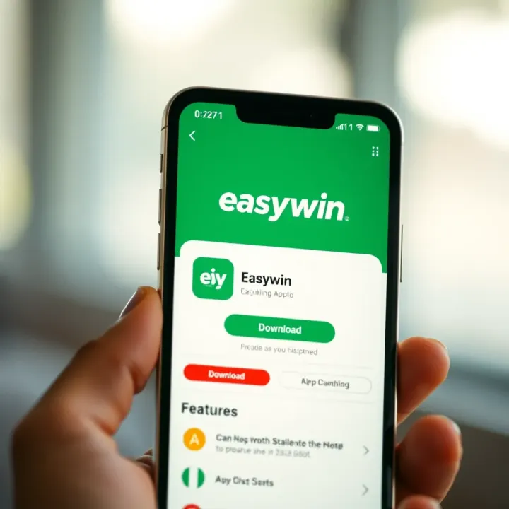 Mobile phone screen displaying the Easywin app download page with a download button and app features