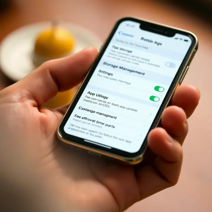 Mobile phone displaying storage management settings to free up space for app update