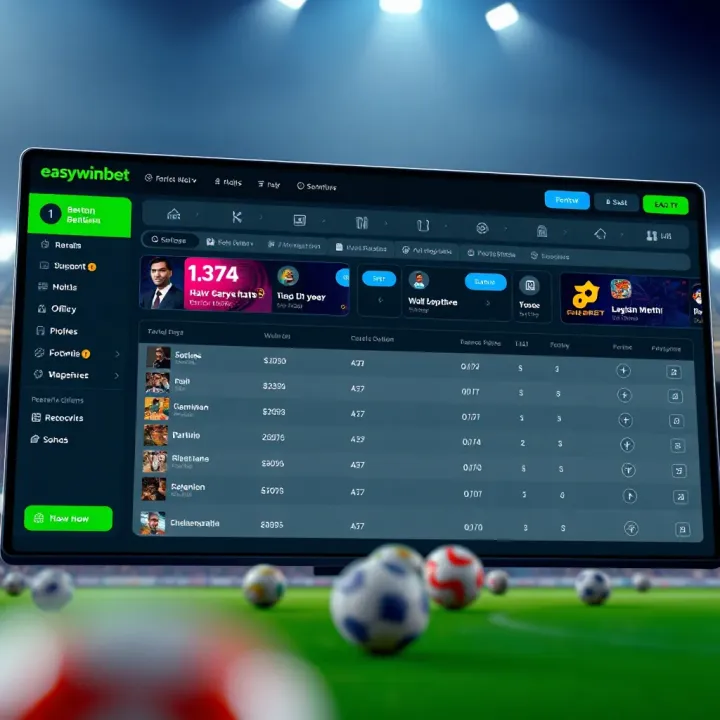 Dashboard of Easywin Bet platform highlighting betting options and navigation menu