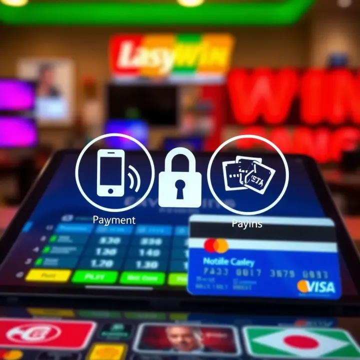 Secure Payment Methods on EasyWin Cameroun En Ligne Secure online payment methods for EasyWin Cameroun with icons representing mobile money and card payments