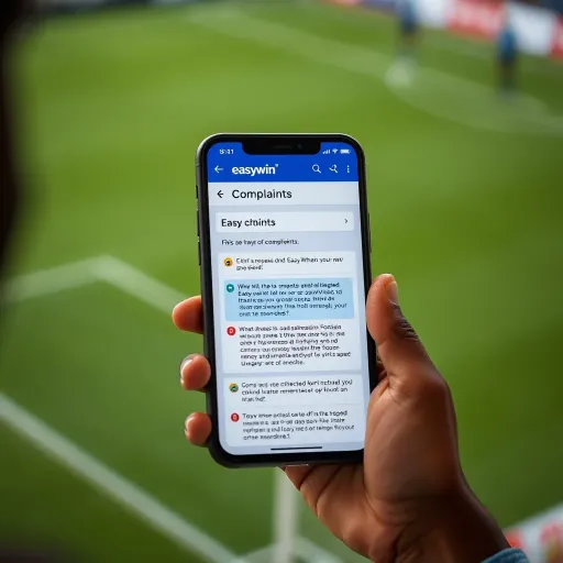 Mobile phone displaying Easywin betting platform interface with highlighted complaint section