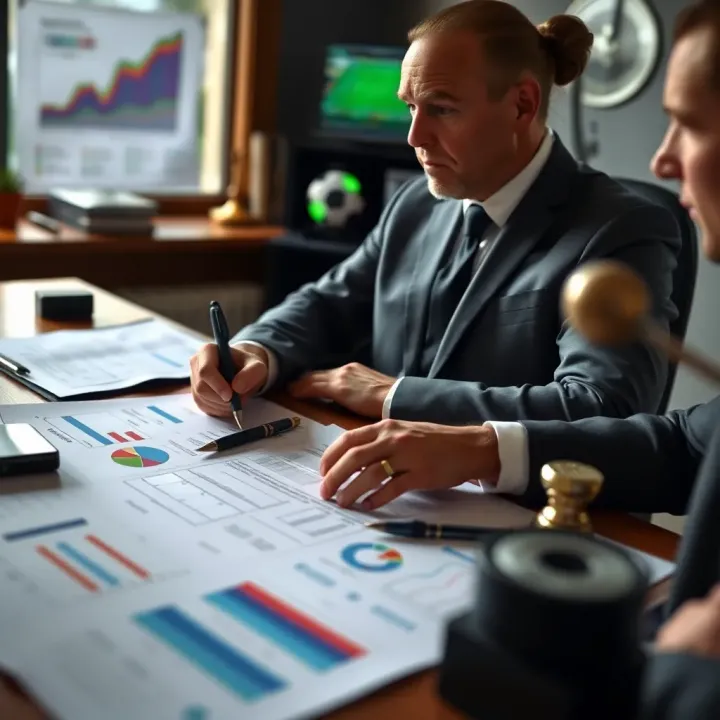 Strategic planning for football betting with charts and notes on a desk