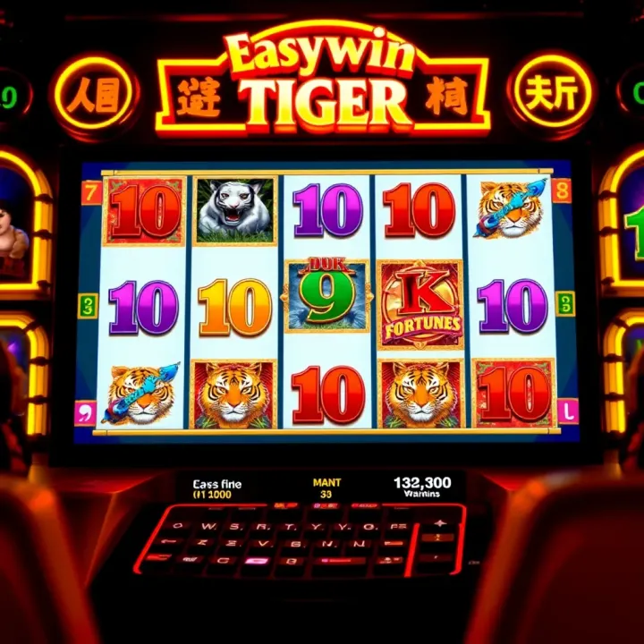 Screenshot of Easywin Fortune Tiger slot game interface showing vibrant symbols and gameplay layout