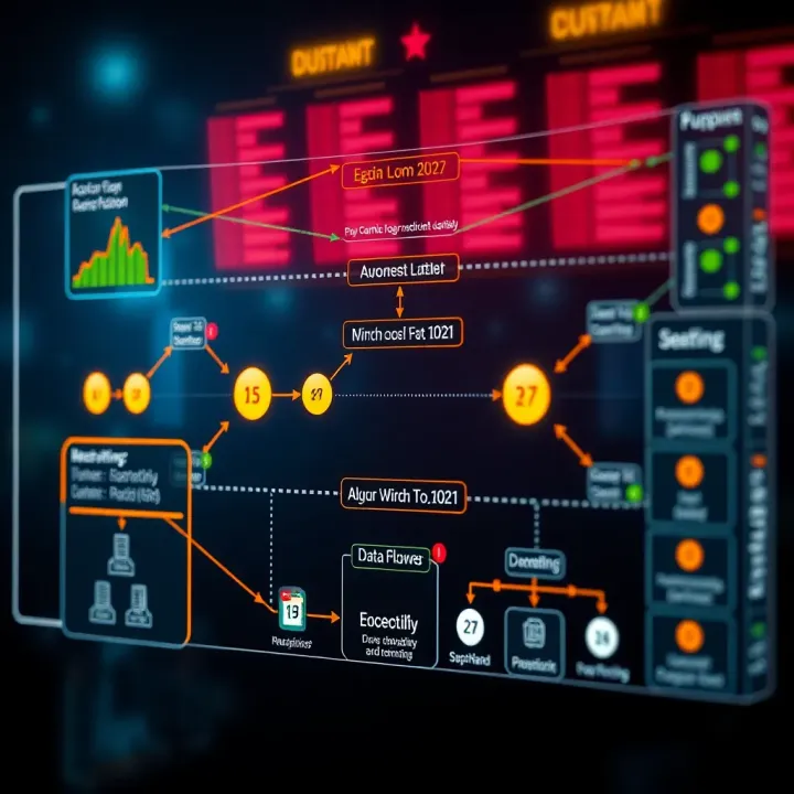 Conceptual graphic representing data flow and algorithms used in lottery prediction tools