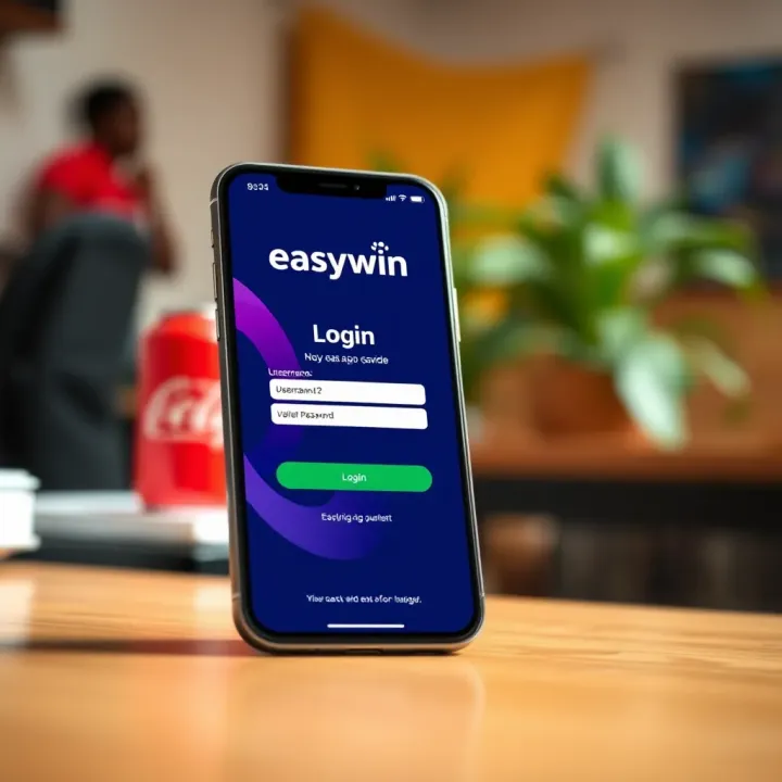 Mobile phone displaying Easywin Kenya app login screen with username and password fields
