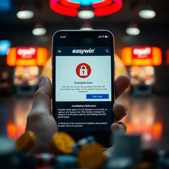 Mobile device displaying Easywin installation completion screen with security icons