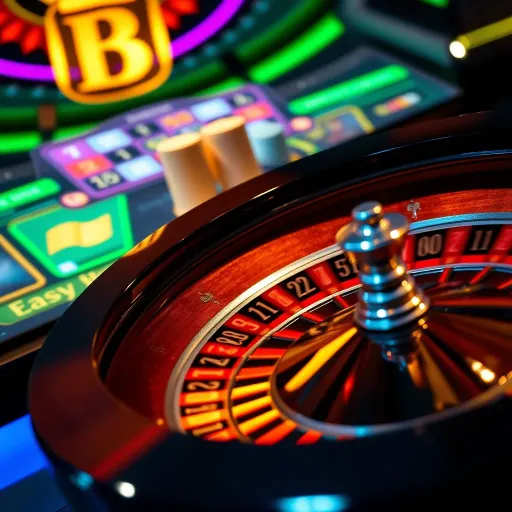 Live roulette wheel spinning on EasyWin platform with vibrant casino graphics