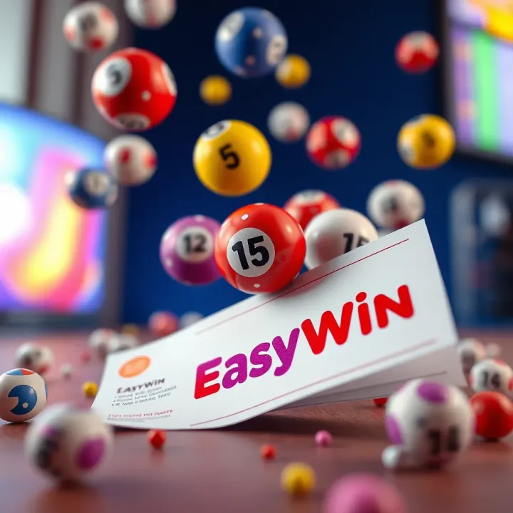 Colorful lottery balls with numbers floating above a ticket, symbolizing the excitement of the EasyWin game