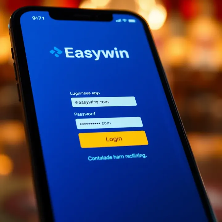 Smartphone screen showing Easywin mobile app login interface with username and password fields