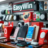 Display of various mobile phones and accessories available at EasyWin Mobile Shop in Nigeria