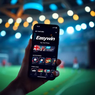 Easywin App Interface Highlighting Key Features Mobile phone displaying Easywin app interface with betting options