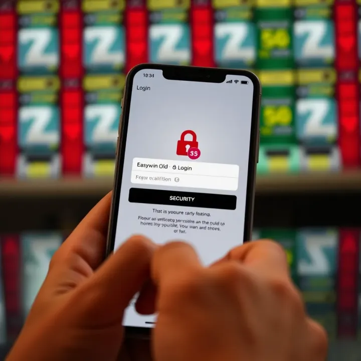 Smartphone showing Easywin Old Mobile login page with security verification icons