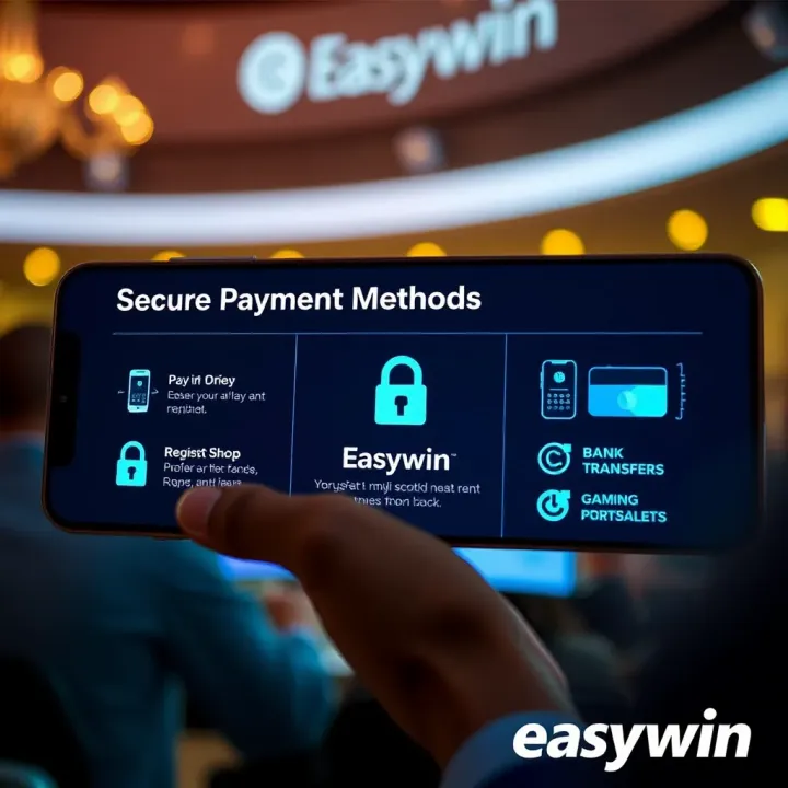 Illustration of secure payment options on Easywin platform including mobile payments and bank transfers