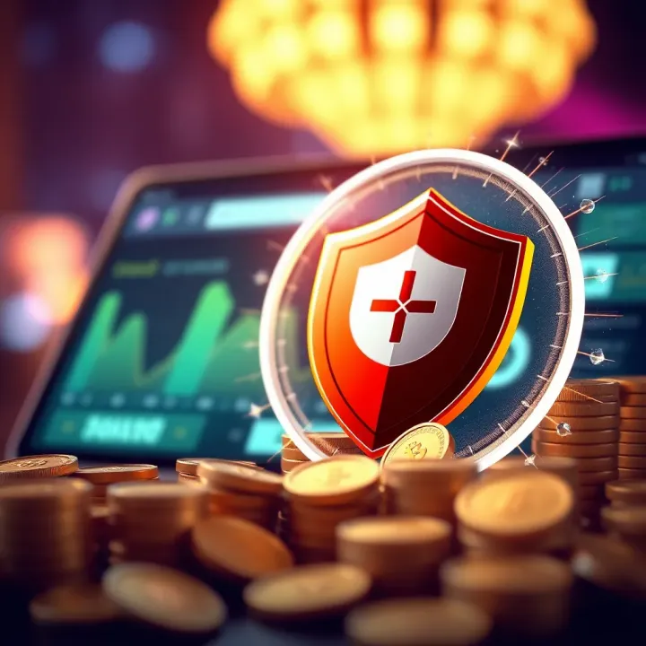 Graphic depicting secure online rewards with shield icon representing scam protection and bonus coins