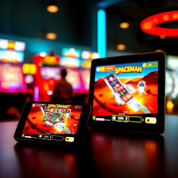 Graphic showing Easywin Spaceman game displayed on multiple devices including smartphone and tablet
