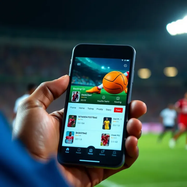 Smartphone screen displaying Easywin Sports APK interface with football and basketball betting options