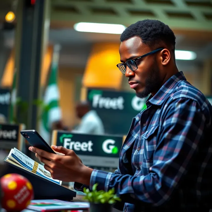 Nigerian sports bettor reviewing betting options with secure payment methods