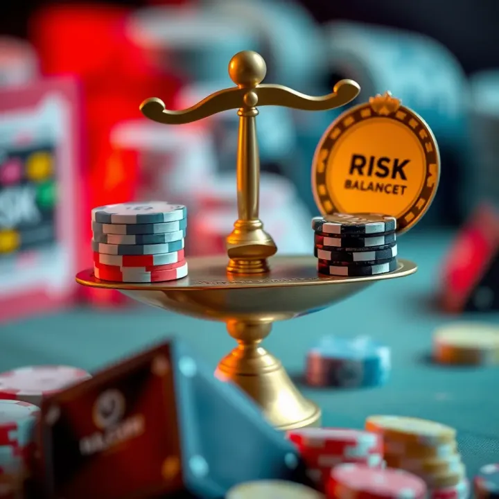 Graphic depicting a balanced scale with betting chips on one side and risk icons on the other