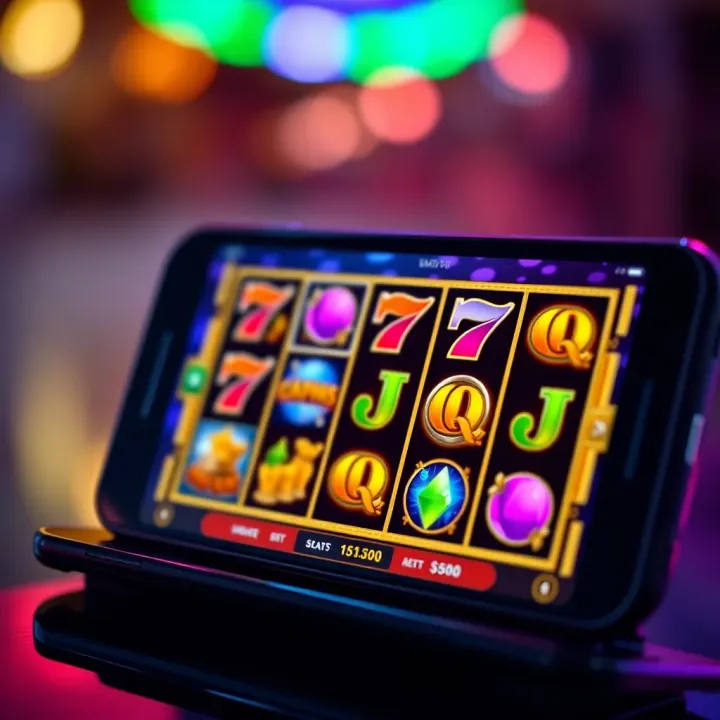 Online slots interface displaying colorful reels and symbols on a mobile device screen