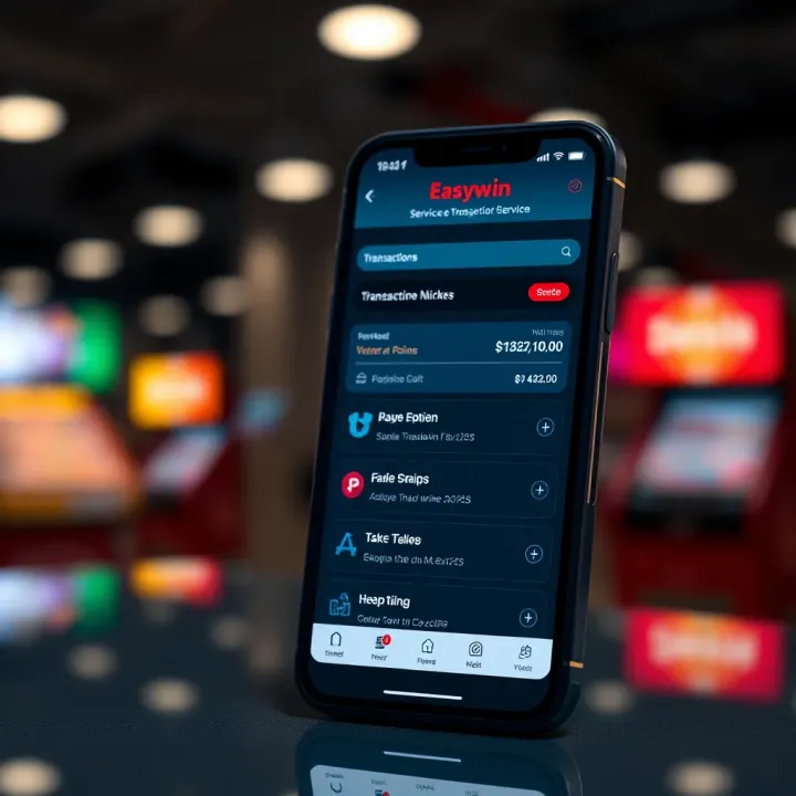 Mobile Easywin service interface on a smartphone showcasing transaction options