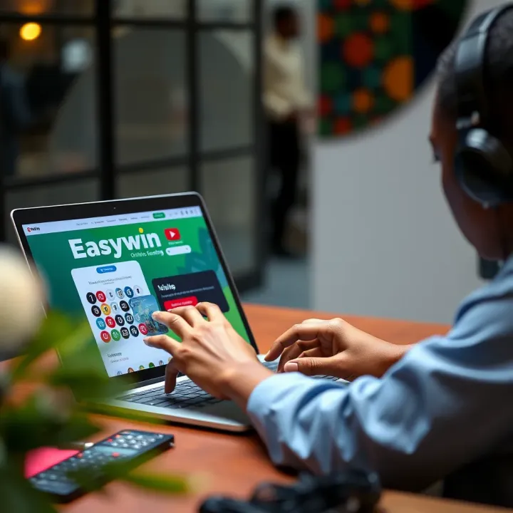User navigating the Easywin Com.ng online lottery platform on a laptop