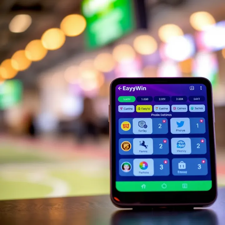 Mobile phone displaying EasyWin betting platform with clear navigation buttons suitable for older devices