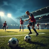 Football pitch with team strategy and player statistics analysis