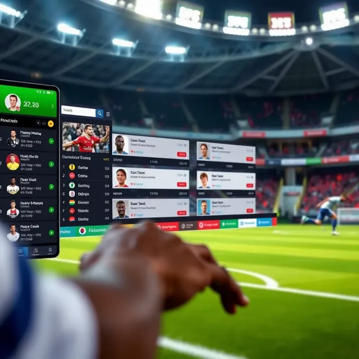 Digital interface showing football match stats and betting odds