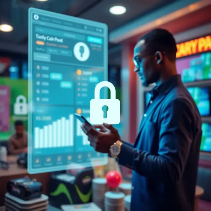 Illustration of a secure digital payment environment highlighting account linking and security features for Nigerian users