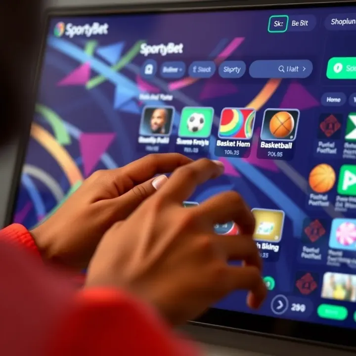 User interacting with sports betting options on a digital platform featuring football and basketball icons