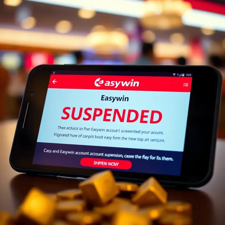 Illustration of a suspended Easywin account notification displayed on a digital device