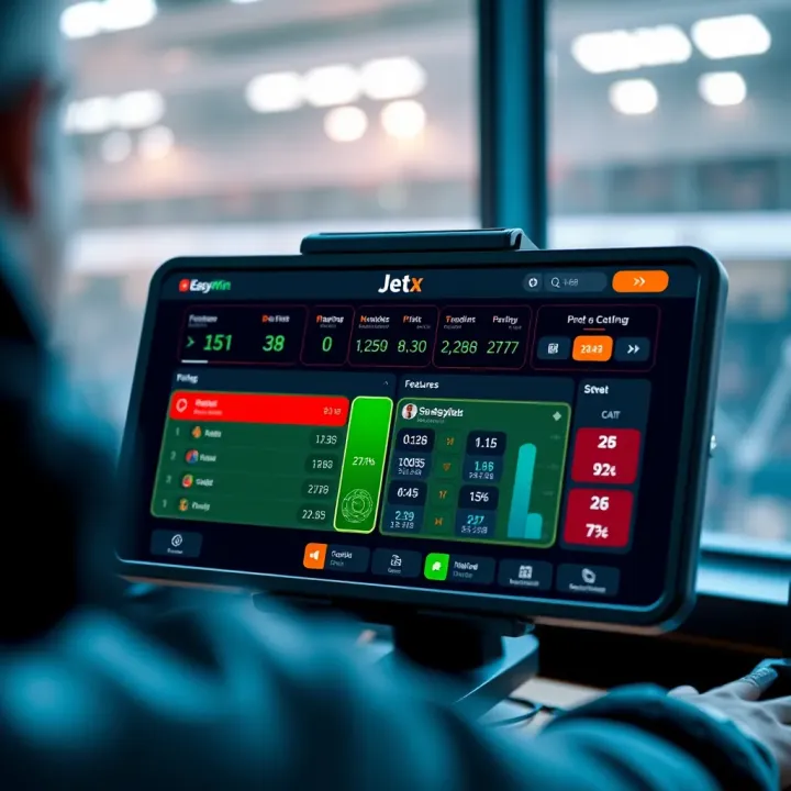 Graphical interface displaying JetX bot automation features with betting statistics