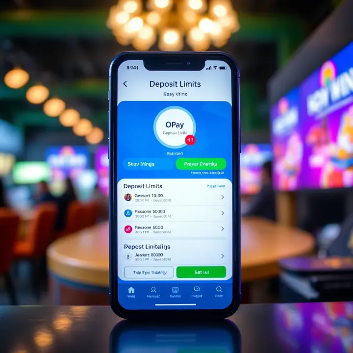 Mobile screen displaying EasyWin app with OPay payment interface showing deposit options
