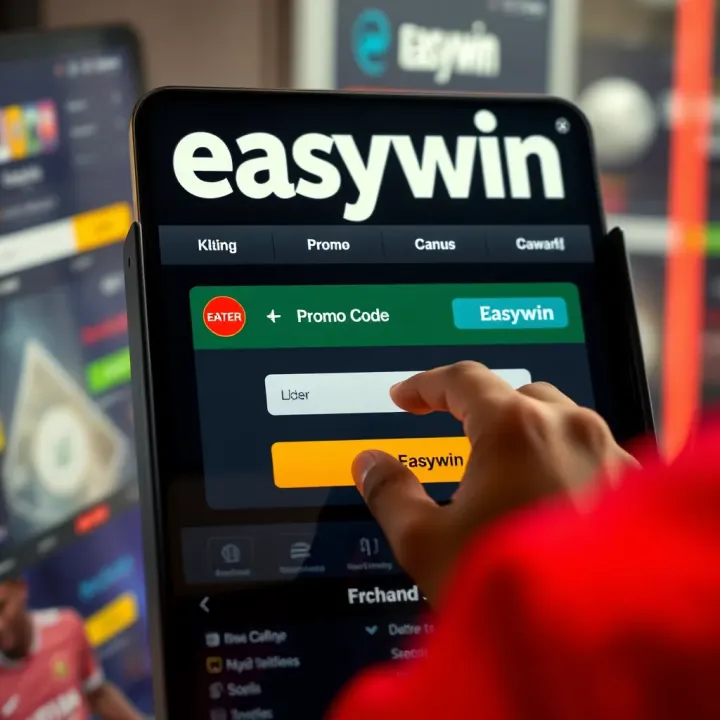 Illustration of a user entering a promo code on the Easywin betting platform interface