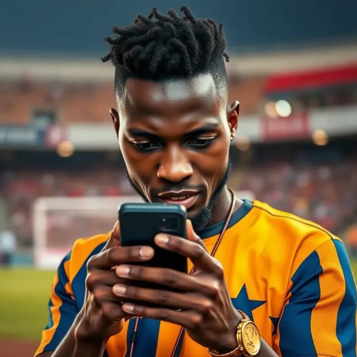 Live Match Tracking with Easywin Shop Mobile Livescore Nigerian sports enthusiast using mobile livescore service for live match tracking and quick sports insights