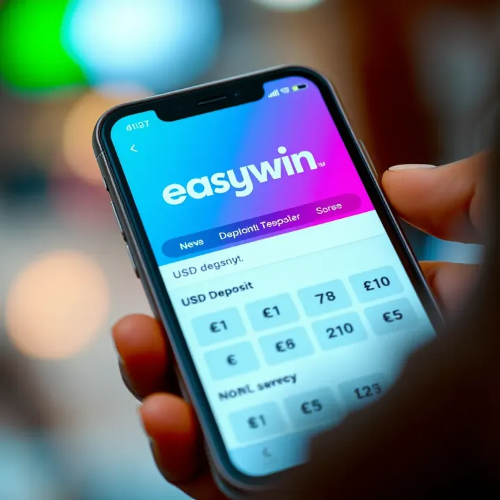 Mobile phone screen showing Easywin USSD deposit interface with Nigerian currency symbols
