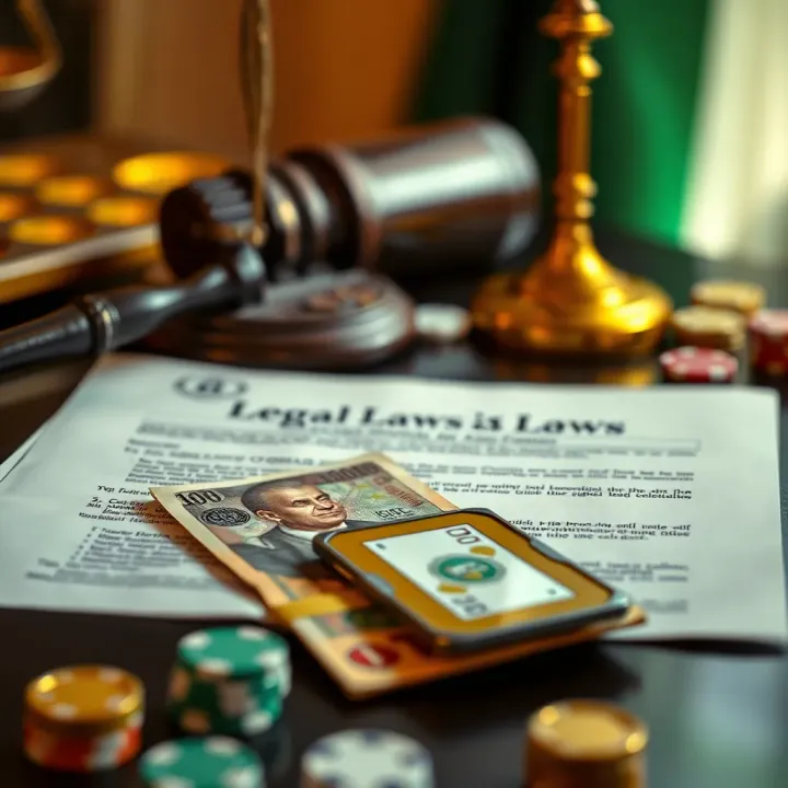 Conceptual representation of gambling legality in Nigeria including legal documents and Nigerian currency