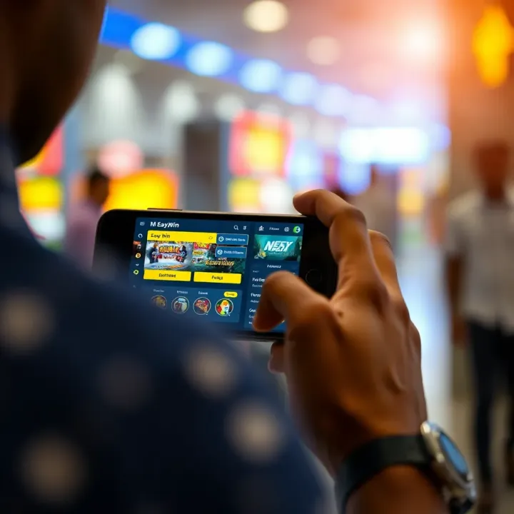 User navigating the M EasyWin platform interface on a mobile device